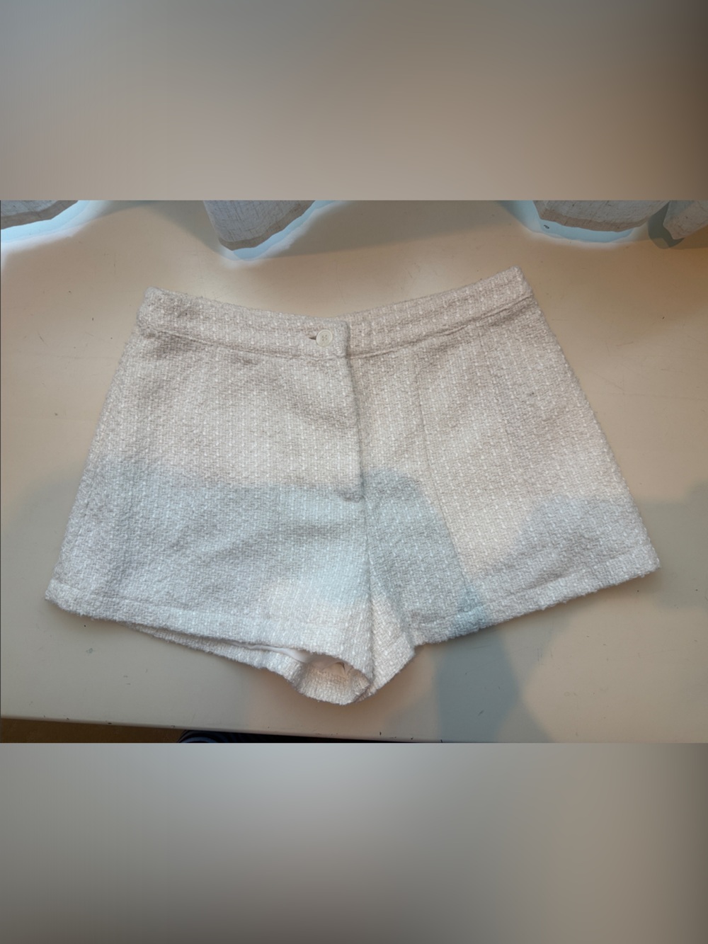 White Tweed High-Waist Shorts